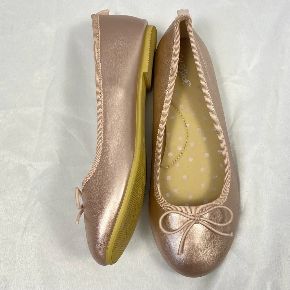Cat & Jack Girl Chic Ballet Flats with Bow Accent Rose Gold Metallic Size 13